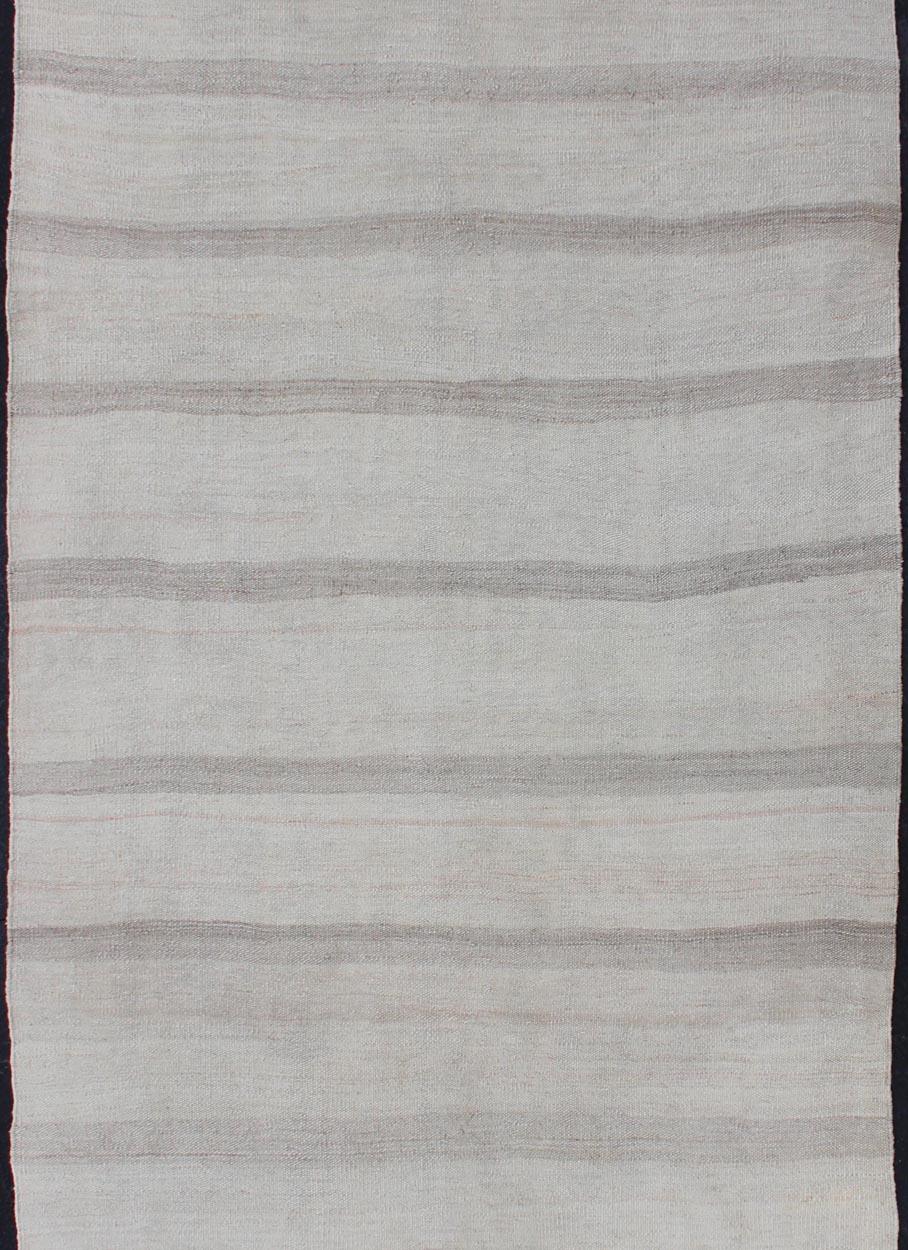 Vintage Turkish Kilim Runner with Stripes in Light Taupe and Gray Tones In Good Condition For Sale In Atlanta, GA