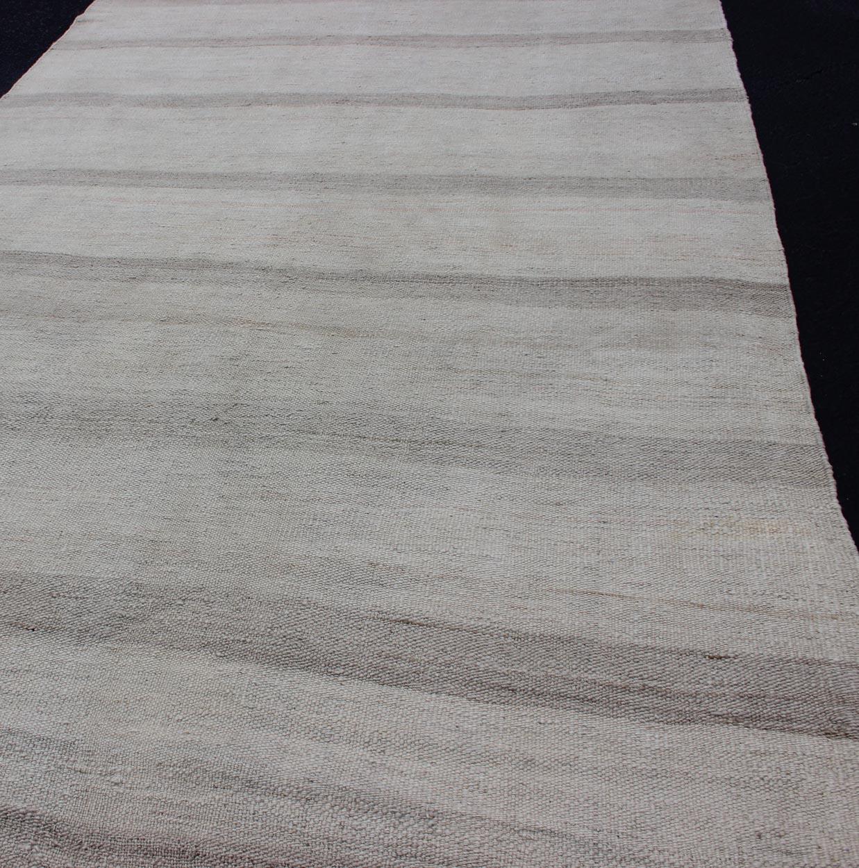 20th Century Vintage Turkish Kilim Runner with Stripes in Light Taupe and Gray Tones For Sale