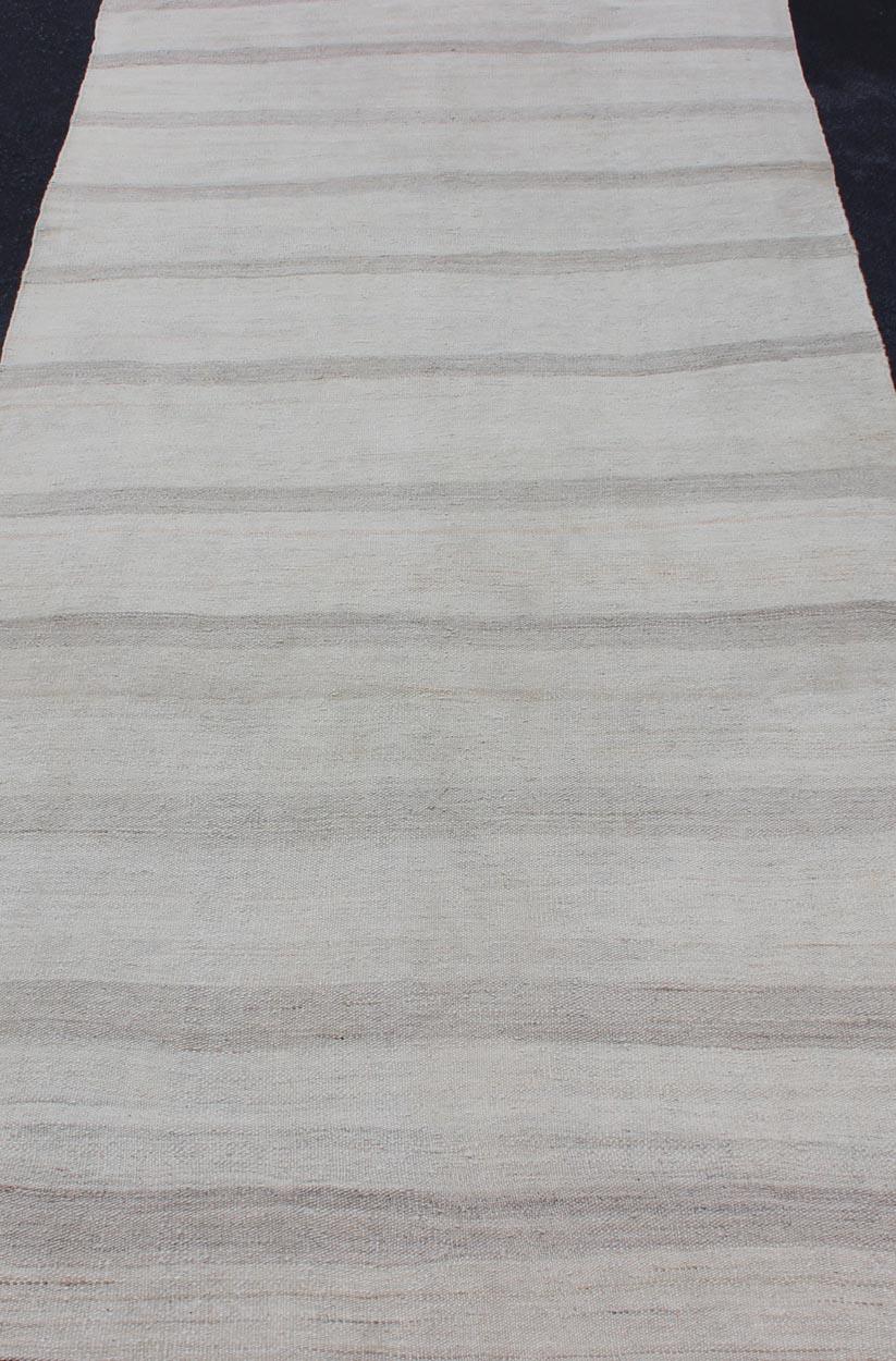 Vintage Turkish Kilim Runner with Stripes in Light Taupe and Gray Tones For Sale 1