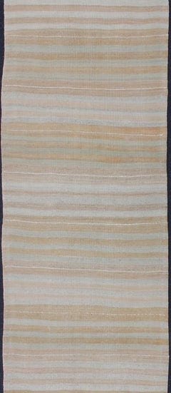 Vintage Turkish Kilim Runner with Stripes in Light Taupe and Neutral Tones