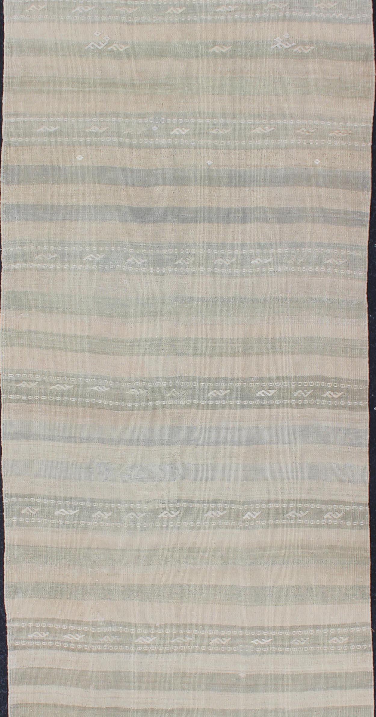 Persian Vintage Turkish Kilim Runner with Stripes in Light Taupe and Neutral Tones For Sale