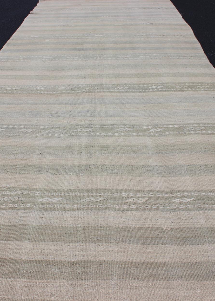 Vintage Turkish Kilim Runner with Stripes in Light Taupe and Neutral Tones In Good Condition For Sale In Atlanta, GA
