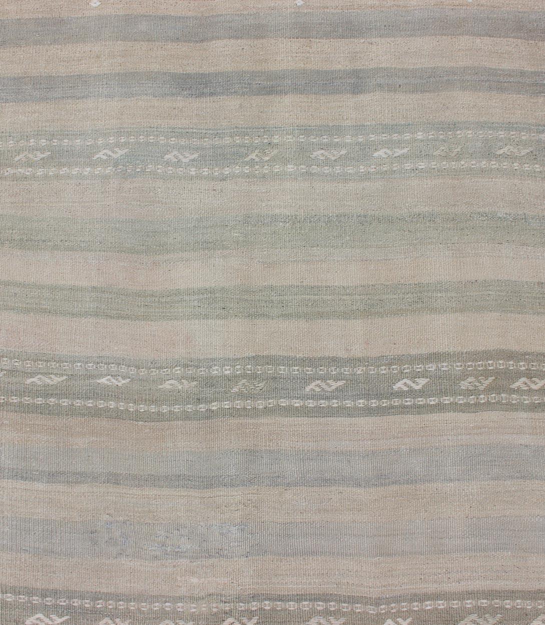 20th Century Vintage Turkish Kilim Runner with Stripes in Light Taupe and Neutral Tones For Sale
