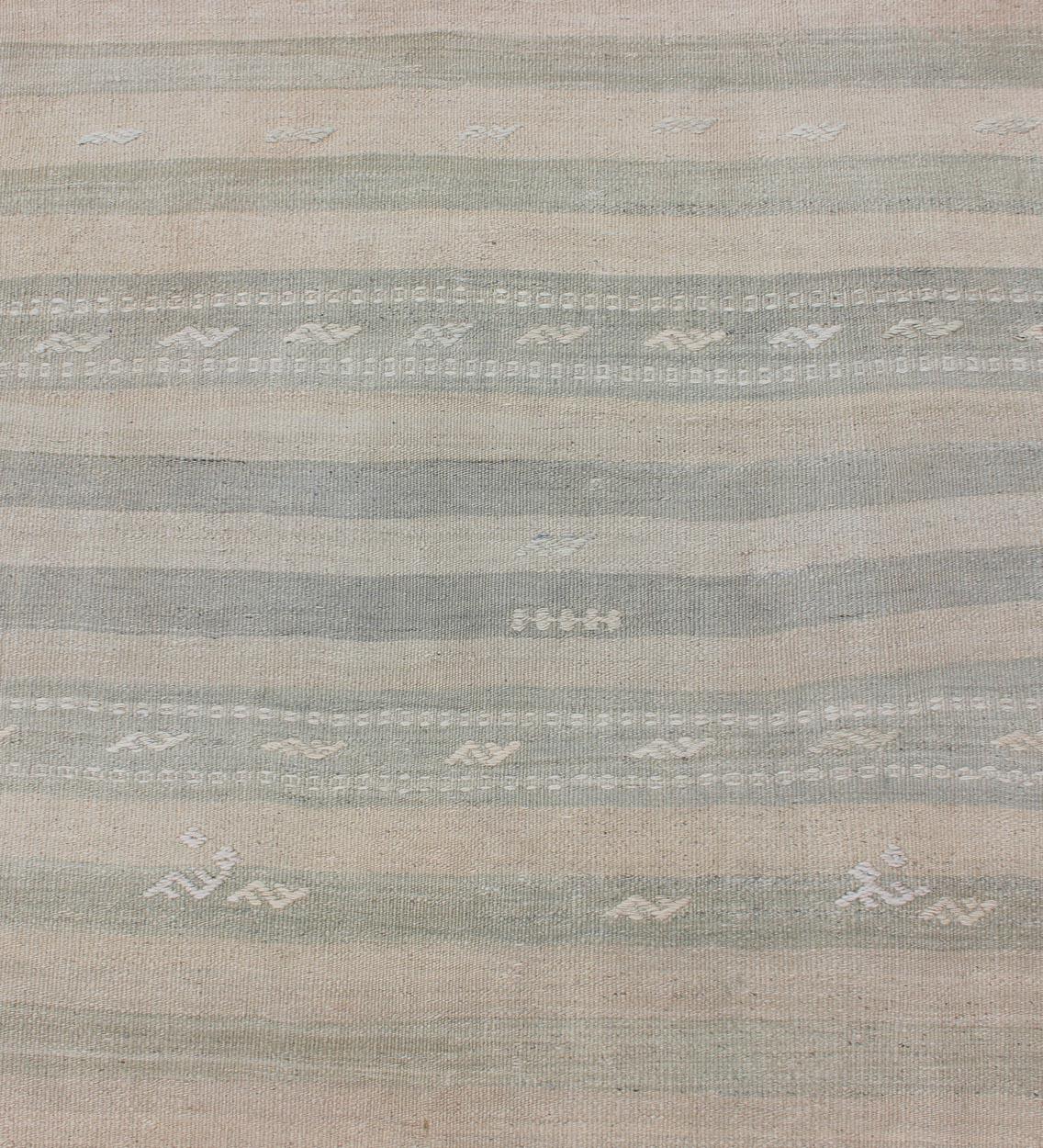 Wool Vintage Turkish Kilim Runner with Stripes in Light Taupe and Neutral Tones For Sale
