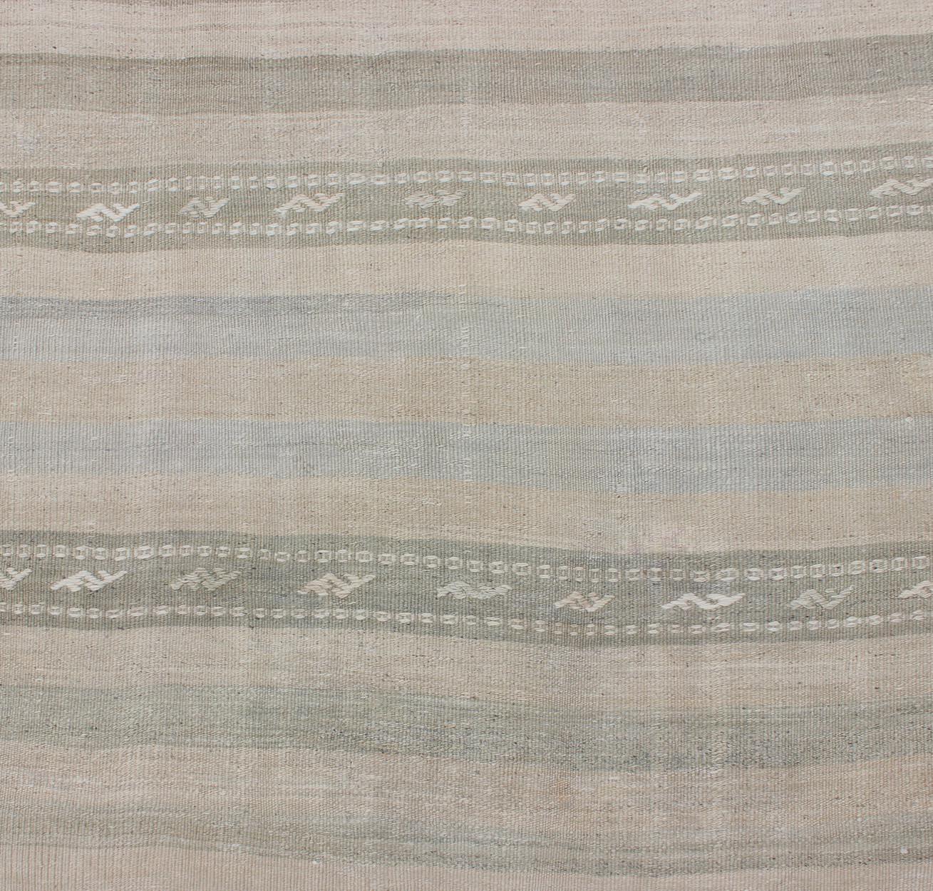 Vintage Turkish Kilim Runner with Stripes in Light Taupe and Neutral Tones For Sale 1