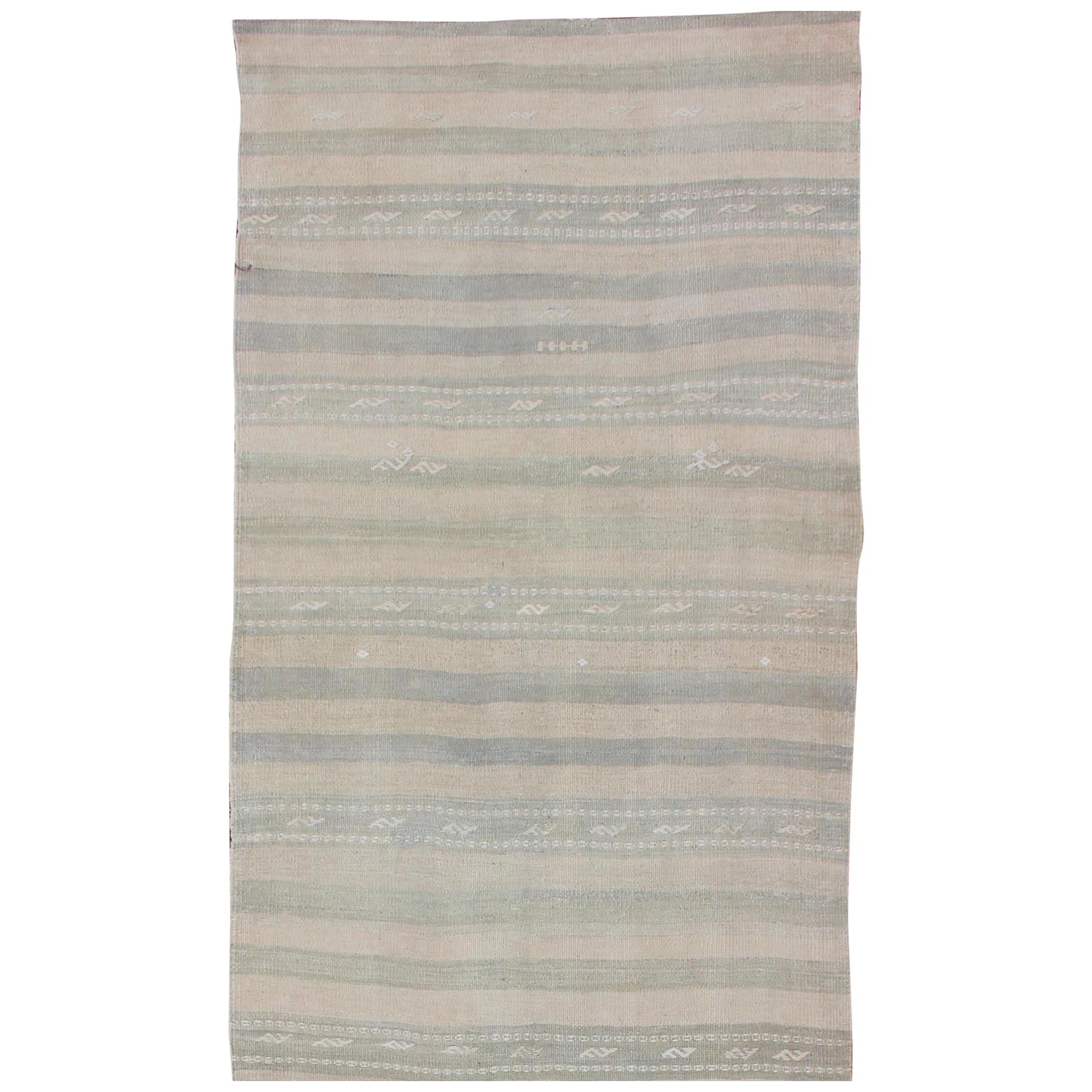 Vintage Turkish Kilim Runner with Stripes in Light Taupe and Neutral Tones For Sale