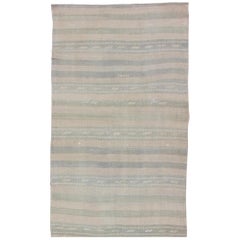 Vintage Turkish Kilim Runner with Stripes in Light Taupe and Neutral Tones