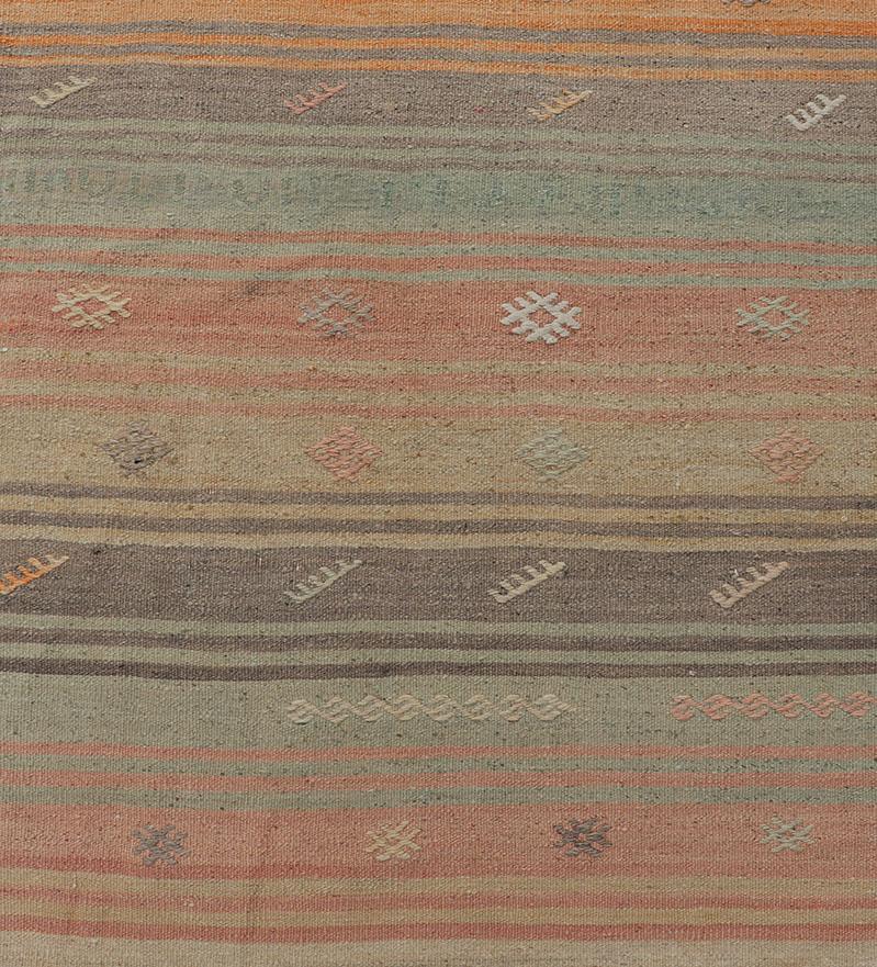 Vintage Turkish Kilim Runner with Stripes in Multi Soft Colors For Sale 4