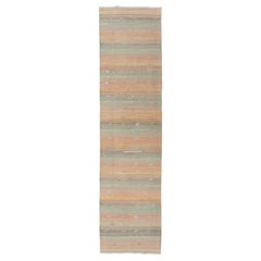 Retro Turkish Kilim Runner with Stripes in Multi Soft Colors