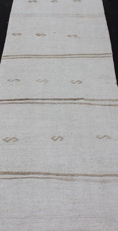 Vintage Turkish Kilim Runner with Stripes in off White & Light Brown