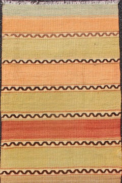 Vintage Turkish Kilim Runner with Stripes in Red, Green, Yellow, and Orange