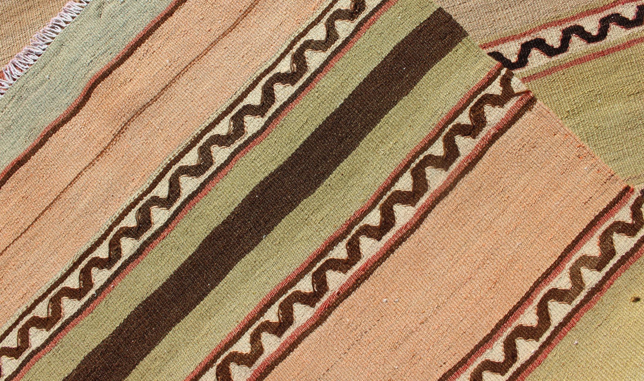 Vintage Turkish Kilim Runner with Stripes in Red, Green, Yellow, and Orange For Sale 3