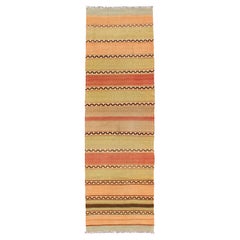 Vintage Turkish Kilim Runner with Stripes in Red, Green, Yellow, and Orange