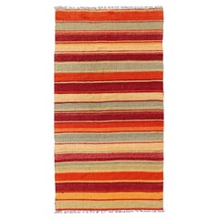 Vintage Turkish Kilim Runner with Stripes in Red, Green, Yellow, and Orange