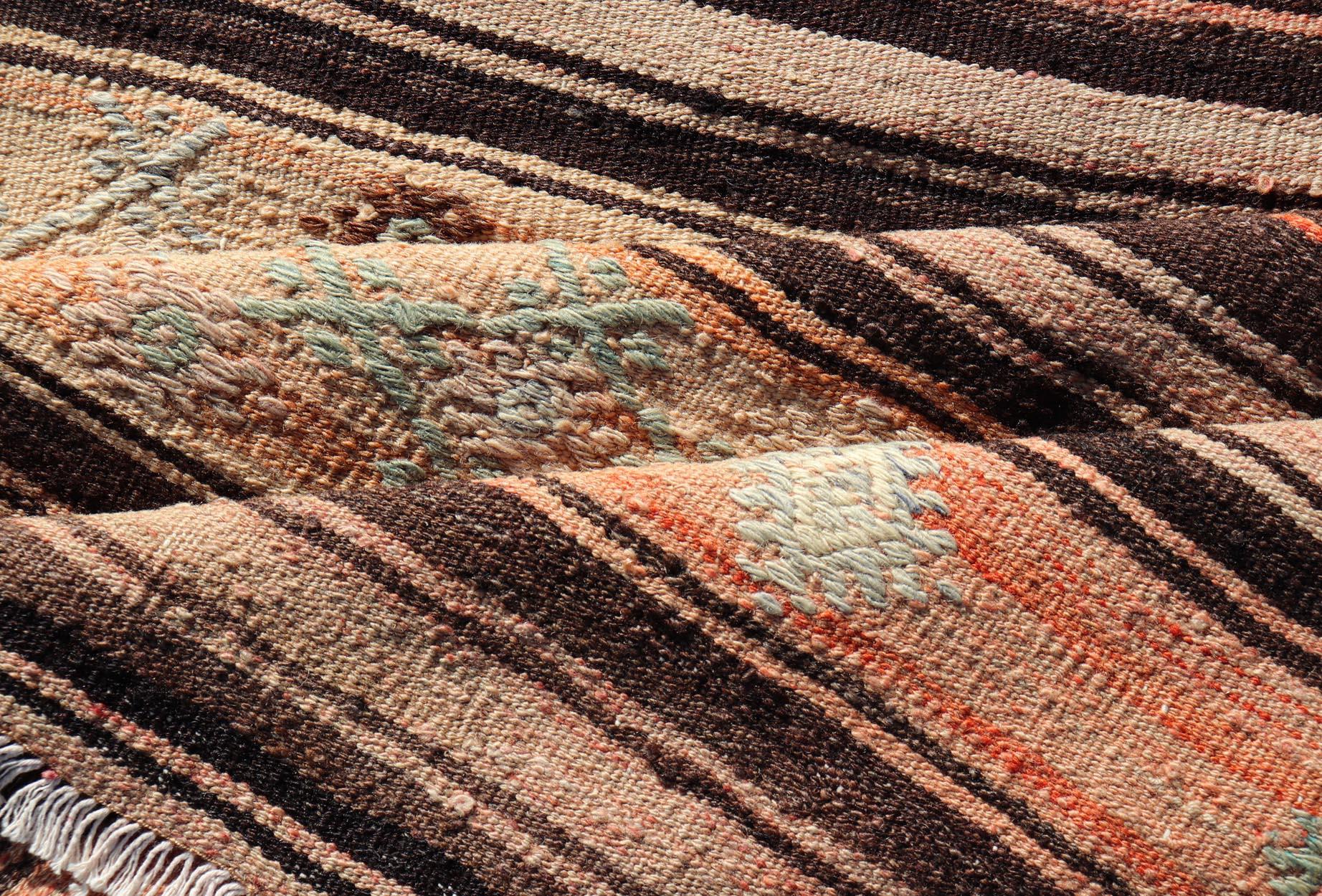 Vintage Turkish Kilim Runner with Stripes in Tan, Brown, and Orange For Sale 3