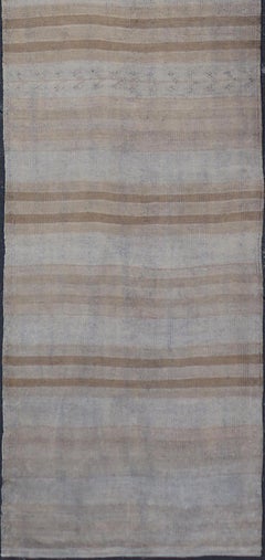 Vintage Turkish Kilim Runner with Subtle Earthy Stripes in Beige 2'5" x 12'1"