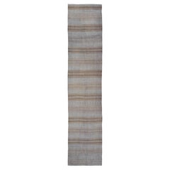 Vintage Turkish Kilim Runner with Subtle Earthy Stripes in Beige 2'5" x 12'1"