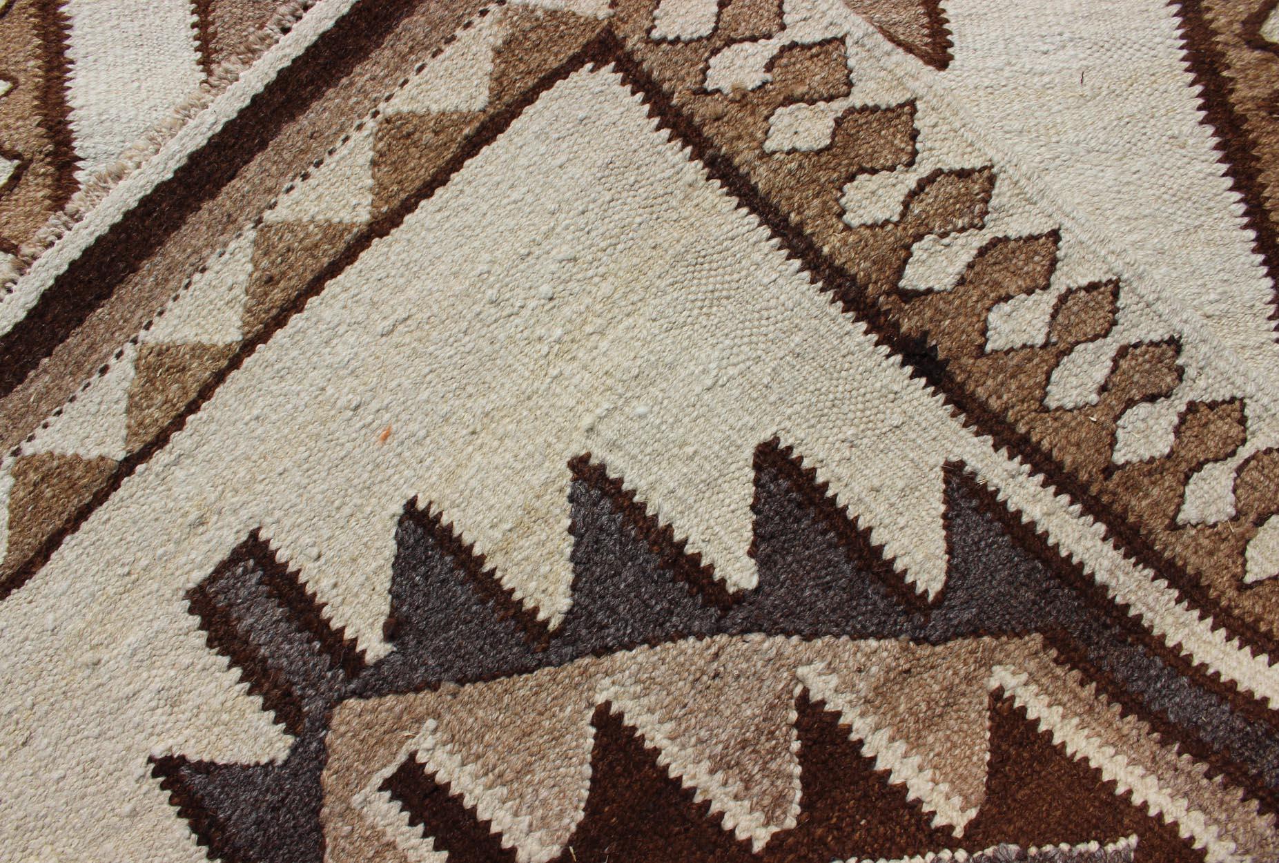 Vintage Turkish Kilim Runner with Tribal Medallions in Shades of Brown and Cream For Sale 5
