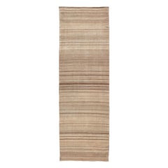 Runner Kilim turco vintage con design a strisce in beige caldo e marrone morbido