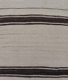 Vintage Turkish Kilim Small Runner with Ivory and Dark Brown Stripes