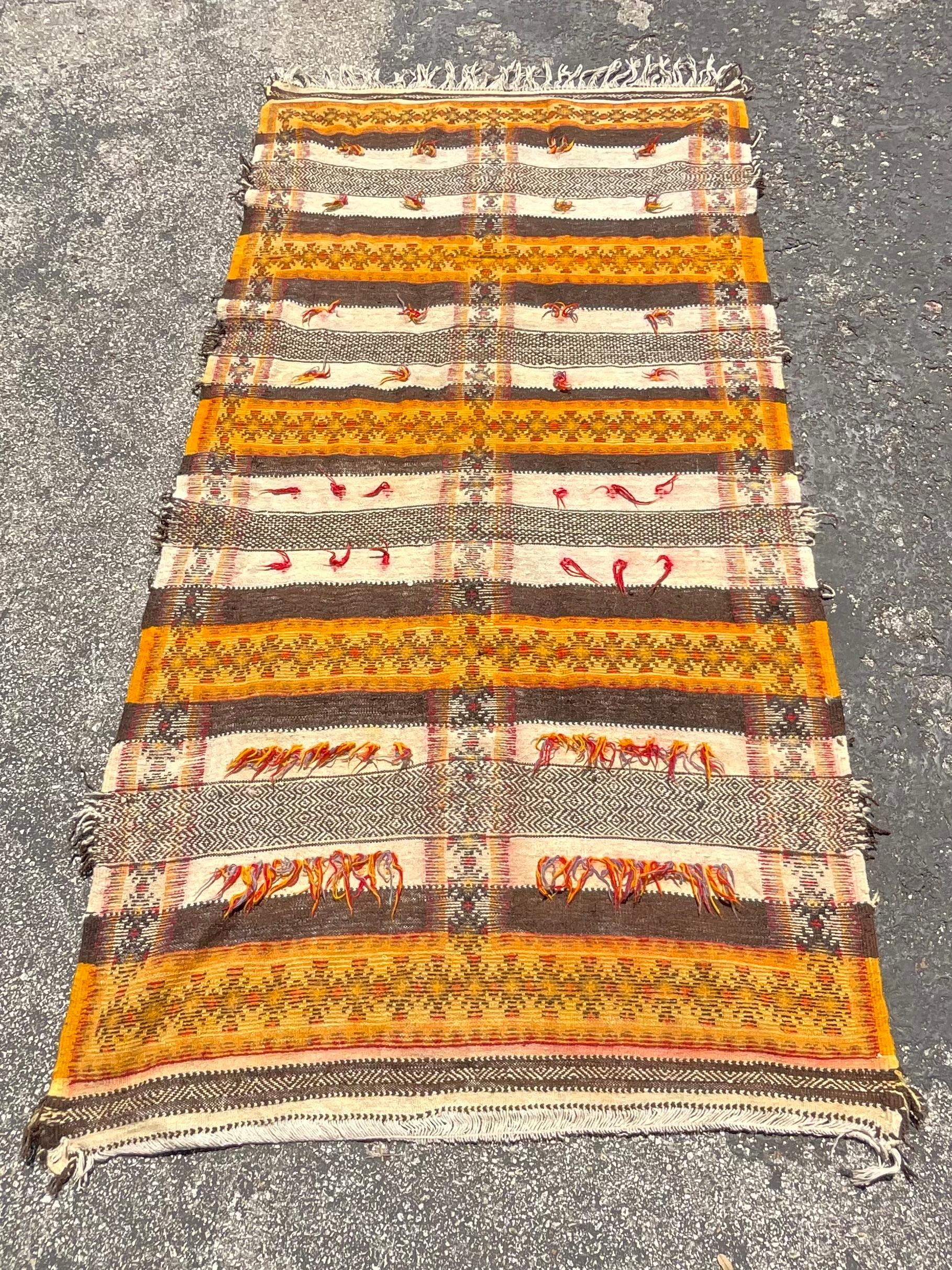 Vintage Turkish Kilim Striped Rug For Sale 1