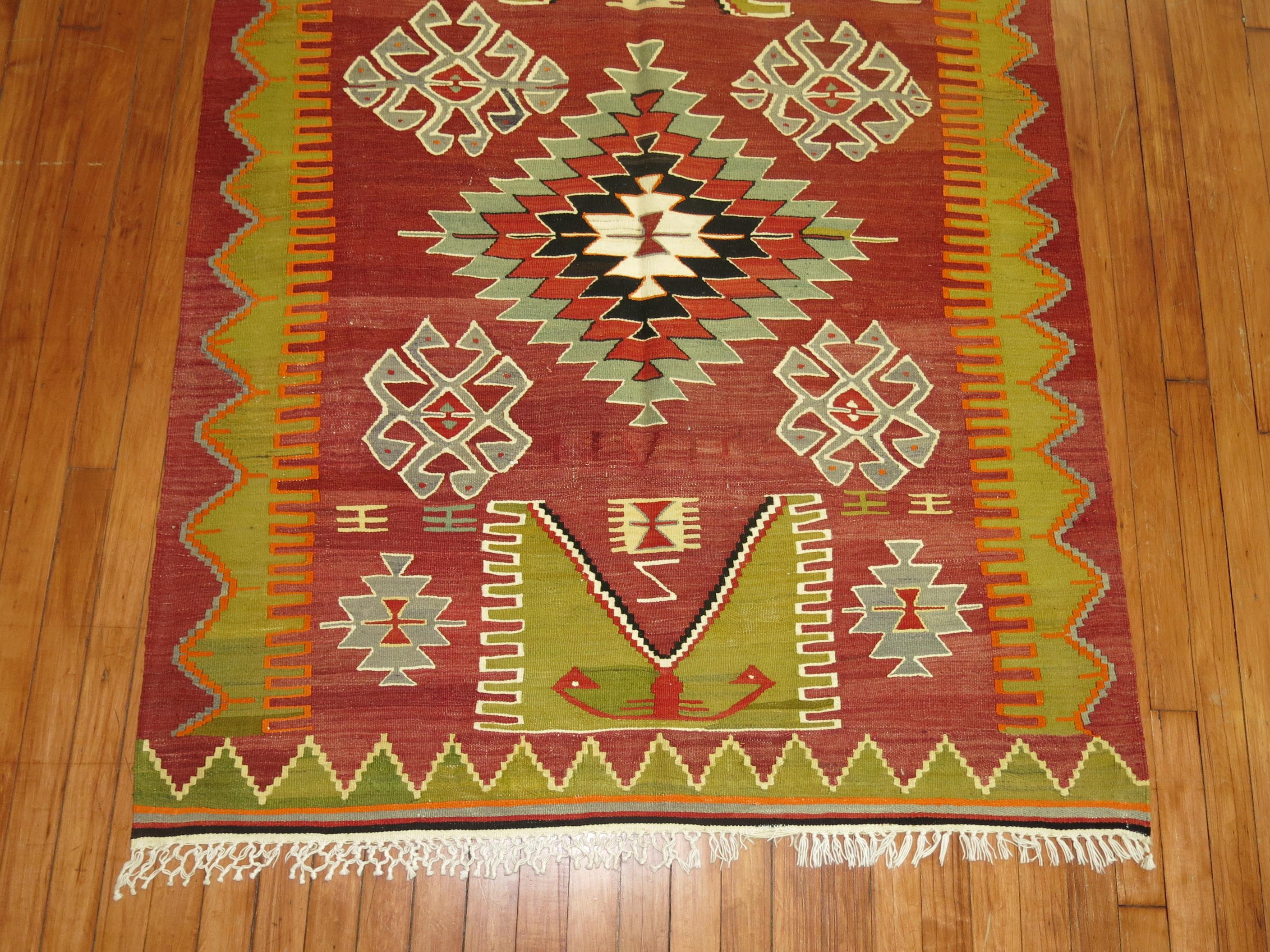 20th Century Dazzling Vintage Turkish Kilim Throw Piece For Sale