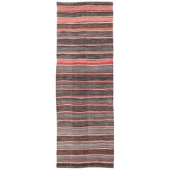 Vintage Turkish Kilim Wide Runner in Gray, Coral, Brown & Charcoal with Stripes