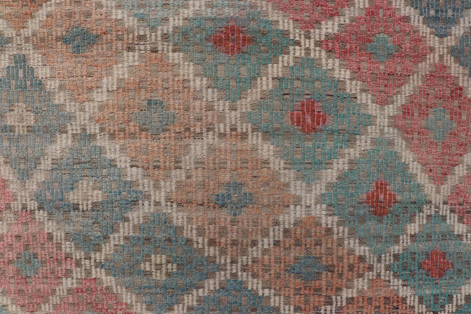 Vintage Turkish Kilim with All-Over Geometric Diamond Design in Multicolor For Sale 1