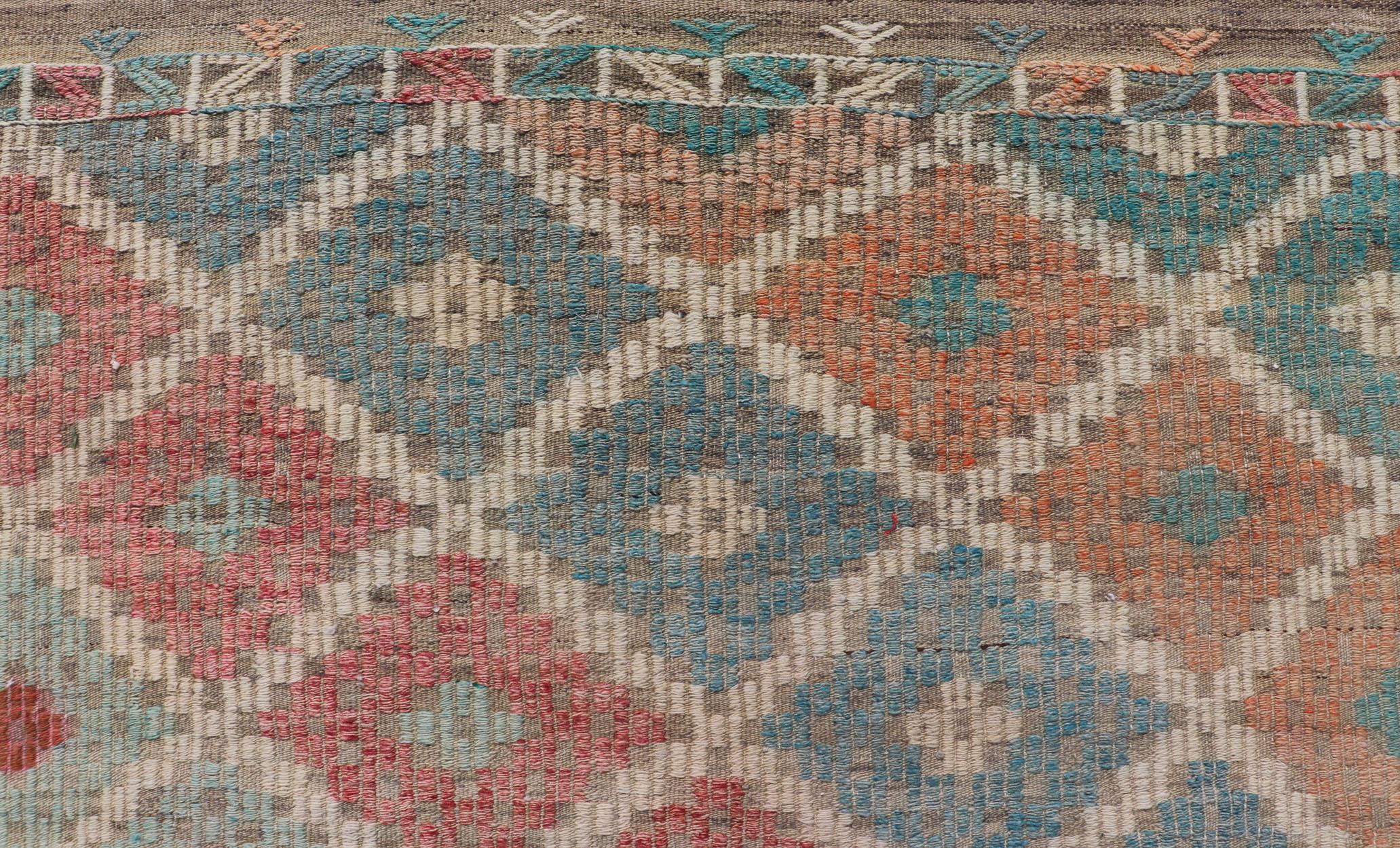 Vintage Turkish Kilim with All-Over Geometric Diamond Design in Multicolor For Sale 2