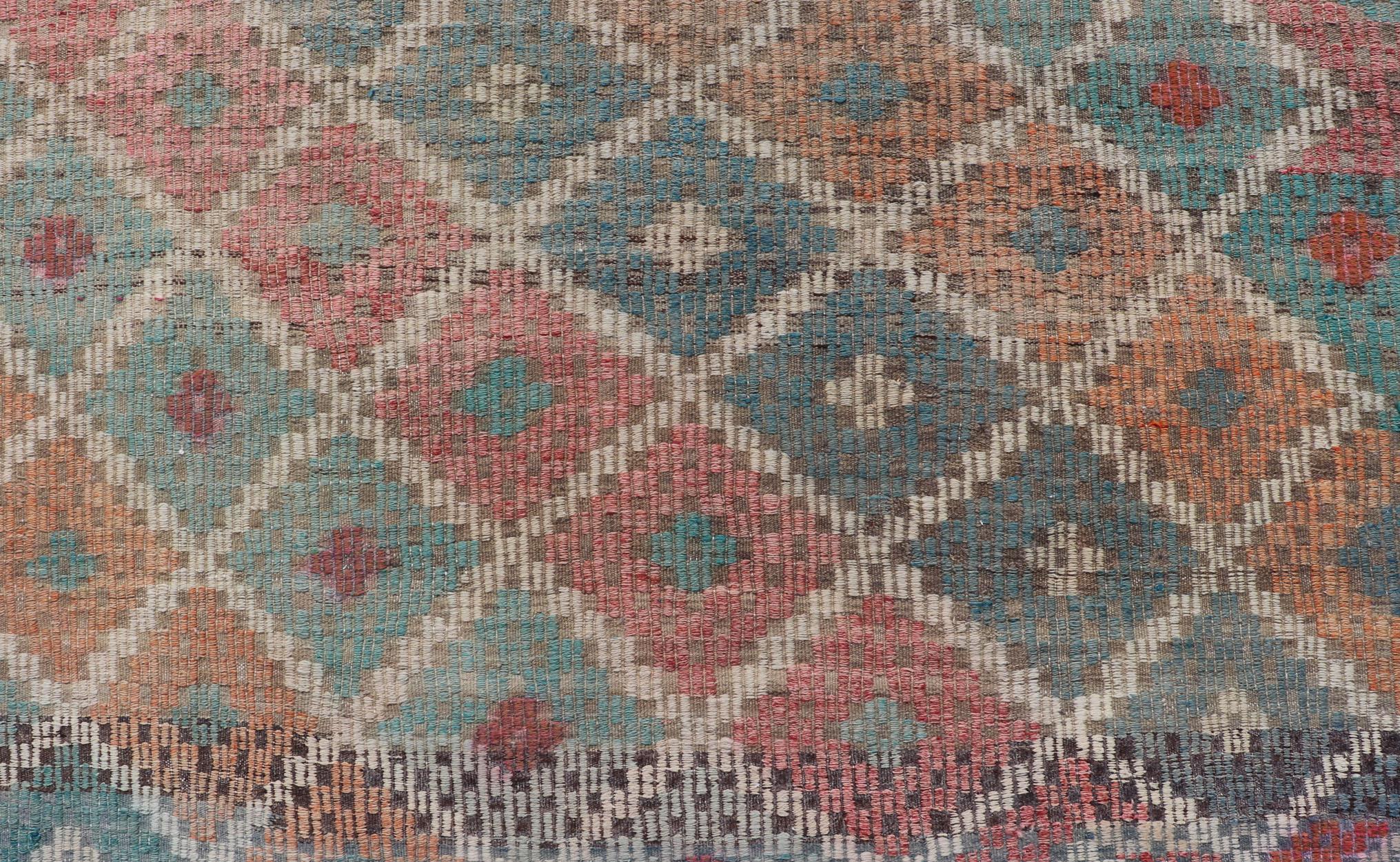 Vintage Turkish Kilim with All-Over Geometric Diamond Design in Multicolor For Sale 3