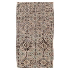 Vintage Turkish Kilim with All-Over Geometric Diamond Pattern in Muted Tones