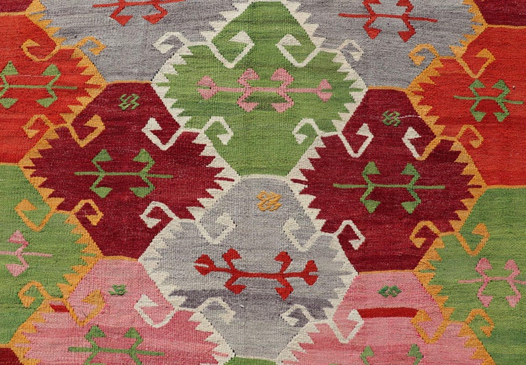 Vintage Turkish Kilim with Bright and Colorful Geometrics Diamond ...