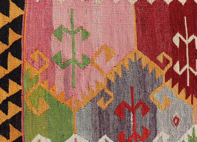 Vintage Turkish Kilim with Bright and Colorful Geometrics Diamond ...