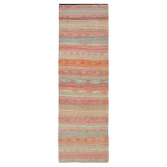 Vintage Turkish Kilim with Horizontal Stripes and Tribal Motifs in Bright Tones