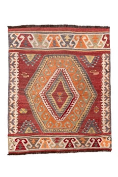 Vintage Turkish Kilim with Large Medallion and Tribal Border