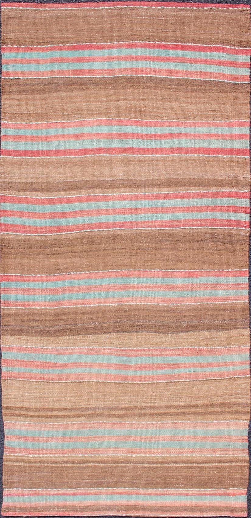 Vintage Turkish Kilim with Soft Brown, Rose, and Aqua Stripes 2
9 x 6
0 For Sale