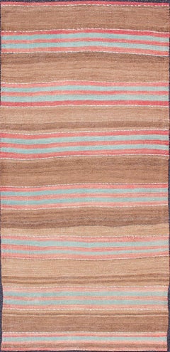 Kilim turc vintage avec des rayures douces brunes, roses et aquatiques 2
9 x 6
0