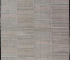 Vintage Turkish Kilim with Soft Gray, Sage, and Faded Rose Panel Design