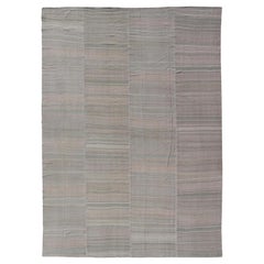 Vintage Turkish Kilim with Soft Gray, Sage, and Faded Rose Panel Design