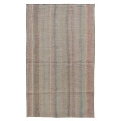 Vintage Turkish Kilim with Soft Pastel Stripes in Blush, Sage, and Sky Blue