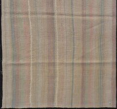 Vintage Turkish Kilim with Soft Pastel Stripes in Sage, Blush, and Sky Blue