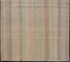 Vintage Turkish Kilim with Soft Pastel Stripes in Sage, Sand, Blush, and Sky