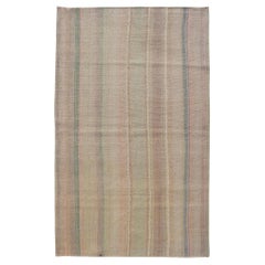 Vintage Turkish Kilim with Soft Pastel Stripes in Sage, Sand, Blush, and Sky
