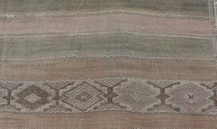 Vintage Turkish Kilim with Soft Sage, Sand, Taupe, and Subtle Geometrics