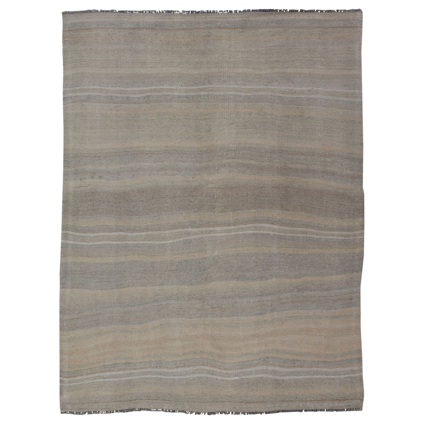 Kilim turco vintage con strisce in grigio, marrone, grigio scuro e crema