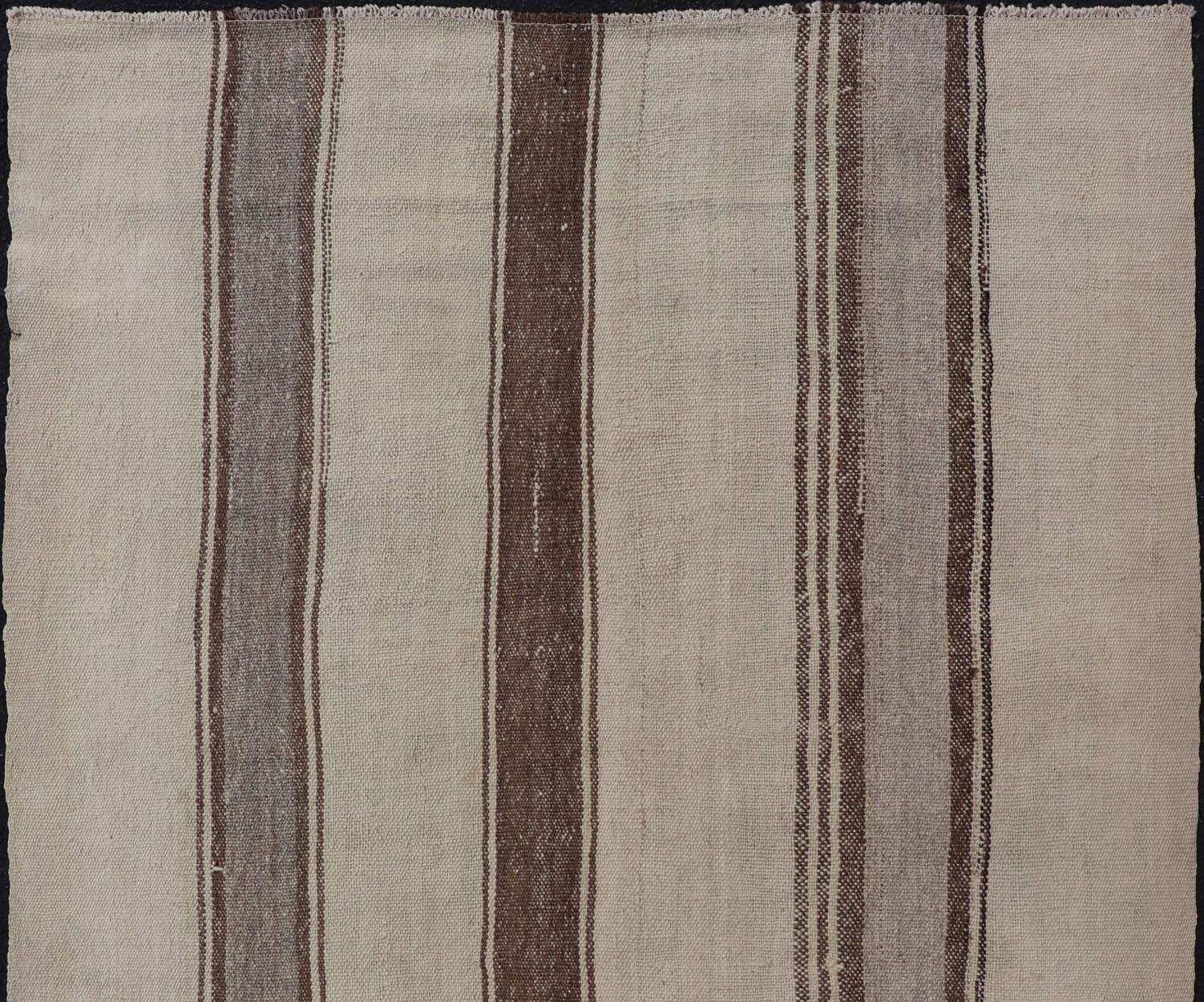 Vintage Turkish Kilim with Stripes in Tan, Gray, Taupe, Cream & Brown For Sale 4
