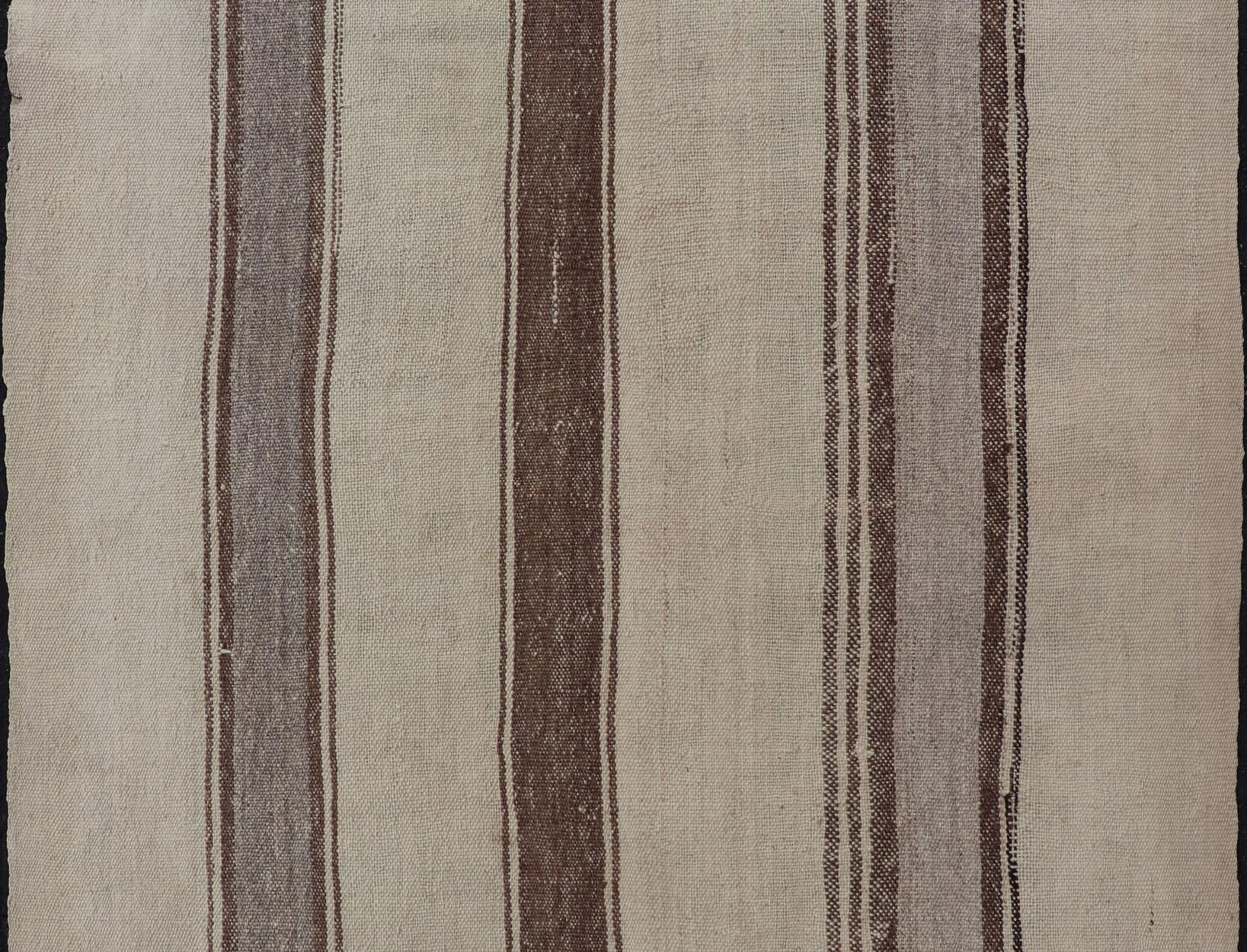 Vintage Turkish Kilim with Stripes in Tan, Gray, Taupe, Cream & Brown For Sale 5