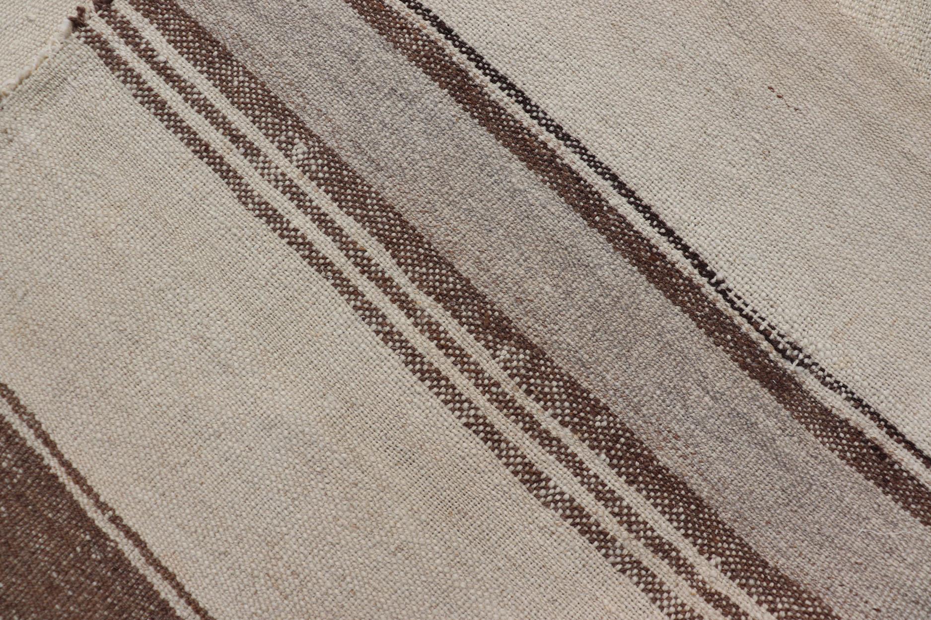 Hand-Woven Vintage Turkish Kilim with Stripes in Tan, Gray, Taupe, Cream & Brown For Sale