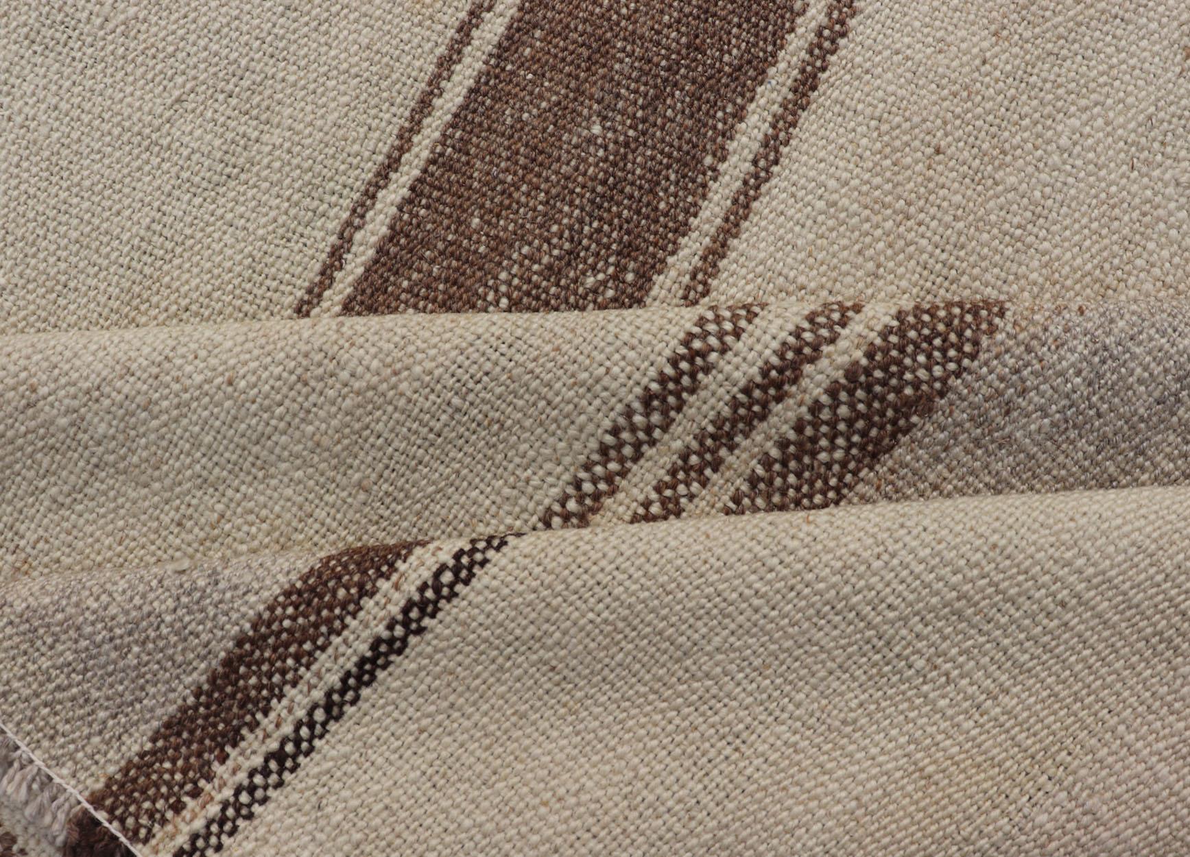 Vintage Turkish Kilim with Stripes in Tan, Gray, Taupe, Cream & Brown In Excellent Condition For Sale In Atlanta, GA