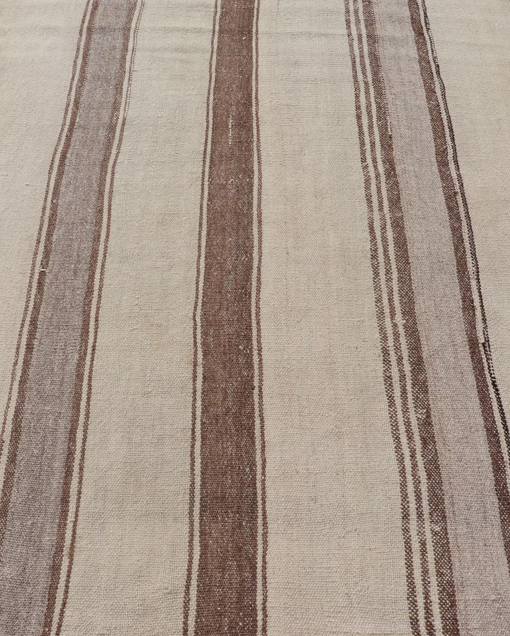 20th Century Vintage Turkish Kilim with Stripes in Tan, Gray, Taupe, Cream & Brown For Sale